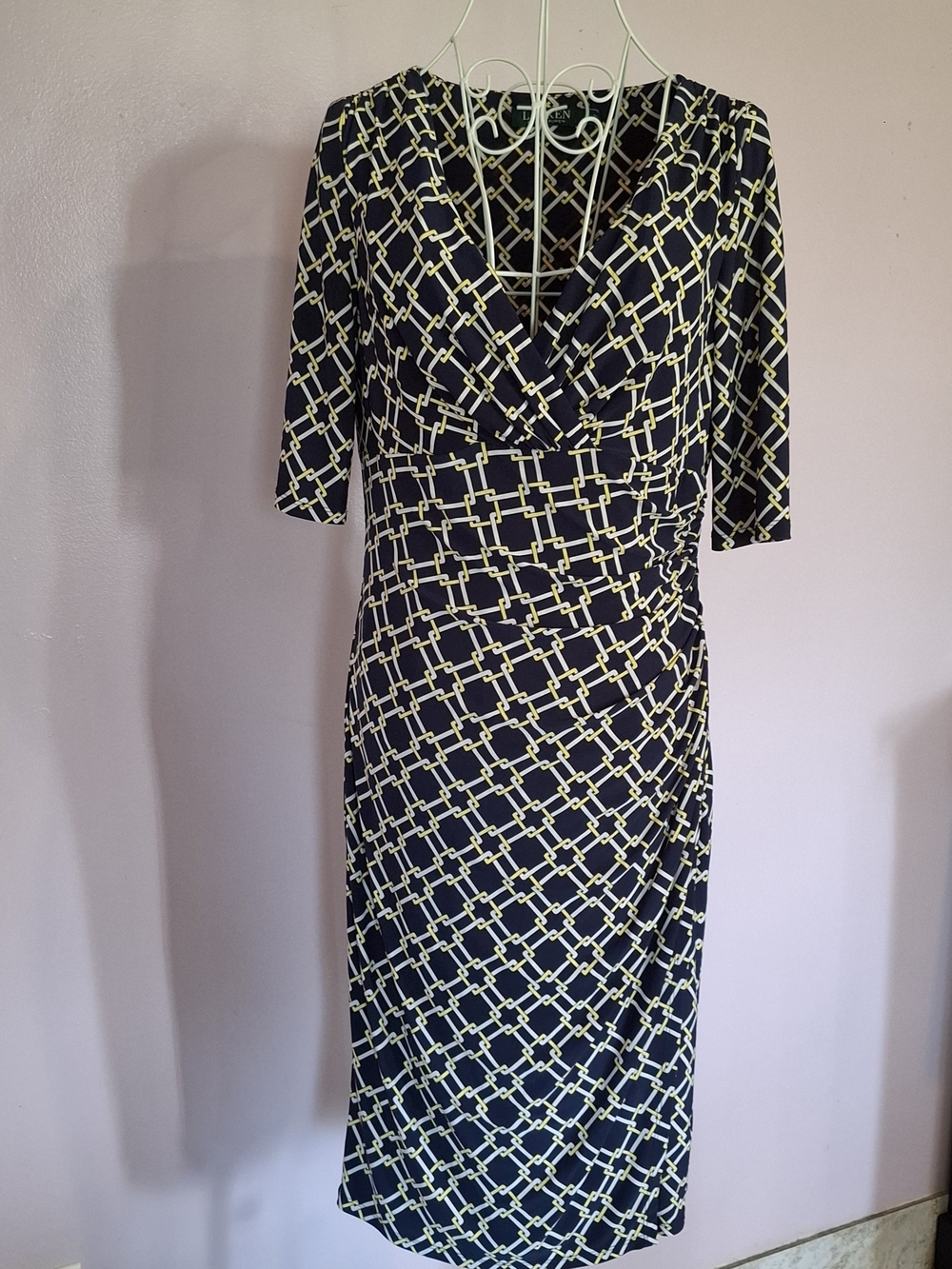 Lauren Ralph Lauren Navy Dress with Cream Chain Print